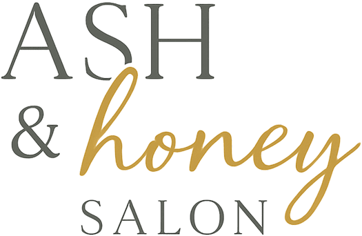 Ash & Honey Salon logo on black background.